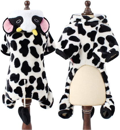Dog Coat - Dog Clothes - Christmas Dinosaur Dog Costume - Cowboy Style Rider Sweatshirt - Warm Winter Raincoat - Perfect for Christmas - White Cow Size M - Party Decoration - Christmas Decorations