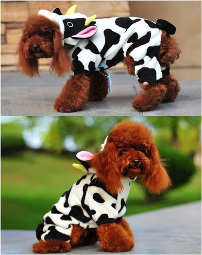 Dog Coat - Dog Clothes - Christmas Dinosaur Dog Costume - Cowboy Style Rider Sweatshirt - Warm Winter Raincoat - Perfect for Christmas - White Cow Size XL - Party Decoration - Christmas Decorations