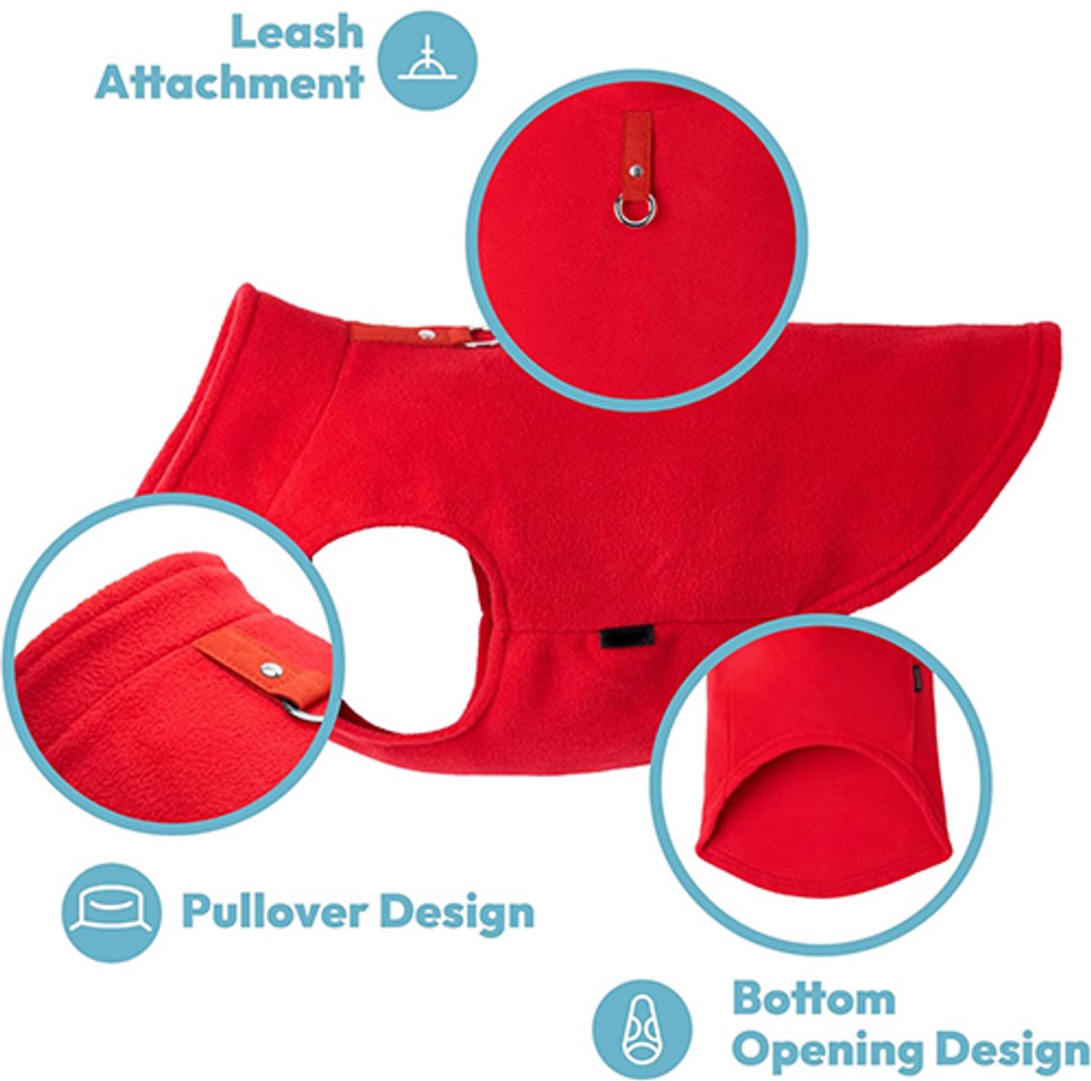 Dog Coat - Fleece Dog Vest - Winter Dog Coat - Warm Dog Coat - Fleece Dog Sweater - Ring Leash - Perfect for Small and Medium Dogs - Red - Size M