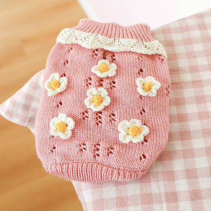 Dog Coat - Dog Sweater - Sweater for Small Dogs - Cute Floral Sweater for Girls - Winter Knitted Sweater - Lightweight and Warm Cat Sweater - Birthday, Party, Party Decoration, Christmas - Size L