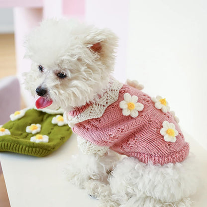 Dog Coat - Dog Sweater - Sweater for Small Dogs - Cute Floral Sweater for Girls - Winter Knitted Sweater - Lightweight and Warm Cat Sweater - Birthday, Party, Party Decoration, Christmas - Size L