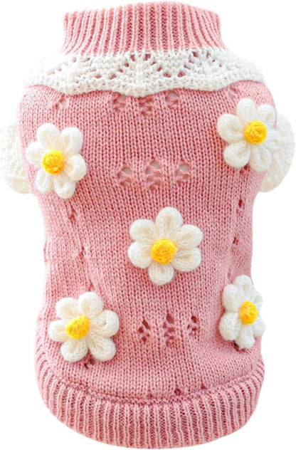 Dog Coat - Dog Sweater - Sweater for Small Dogs - Cute Floral Sweater for Girls - Winter Knitted Sweater - Lightweight and Warm Cat Sweater - Birthday, Party, Party Decoration, Christmas - Size M