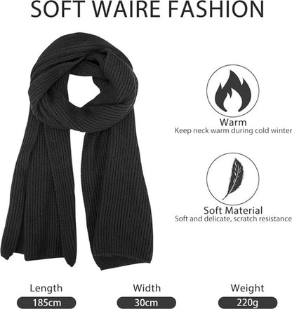 Women's scarves - Knitted scarves for women & men - Warm winter scarves - Small scarves - Unisex - Oblong scarf - Warm and soft winter scarf - Men's scarf - Women's scarf - Finely woven scarf - Classic scarf - Black - 160 x 30 cm