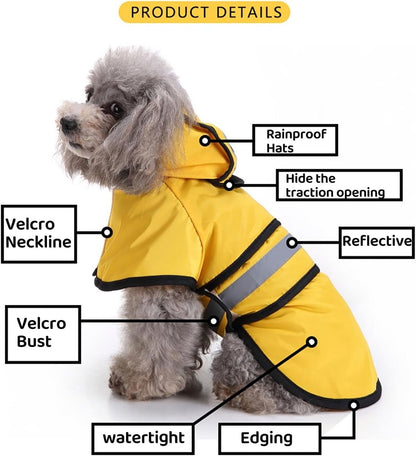 Dog Coat - Dog Raincoat - Reflective Dog Raincoat - With Hood - Adjustable Raincoat - Lightweight Raincoat - Yellow - Size M - Perfect for Small and Medium-Sized Dogs