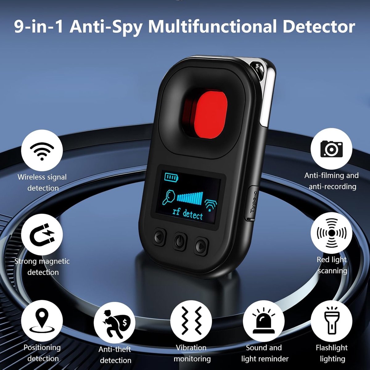 Camera detector - spy camera - hidden camera detector - listening device detector - insect and GPS tracker detector - 4 modes - rechargeable - camera detector for travel, car, office, bathroom