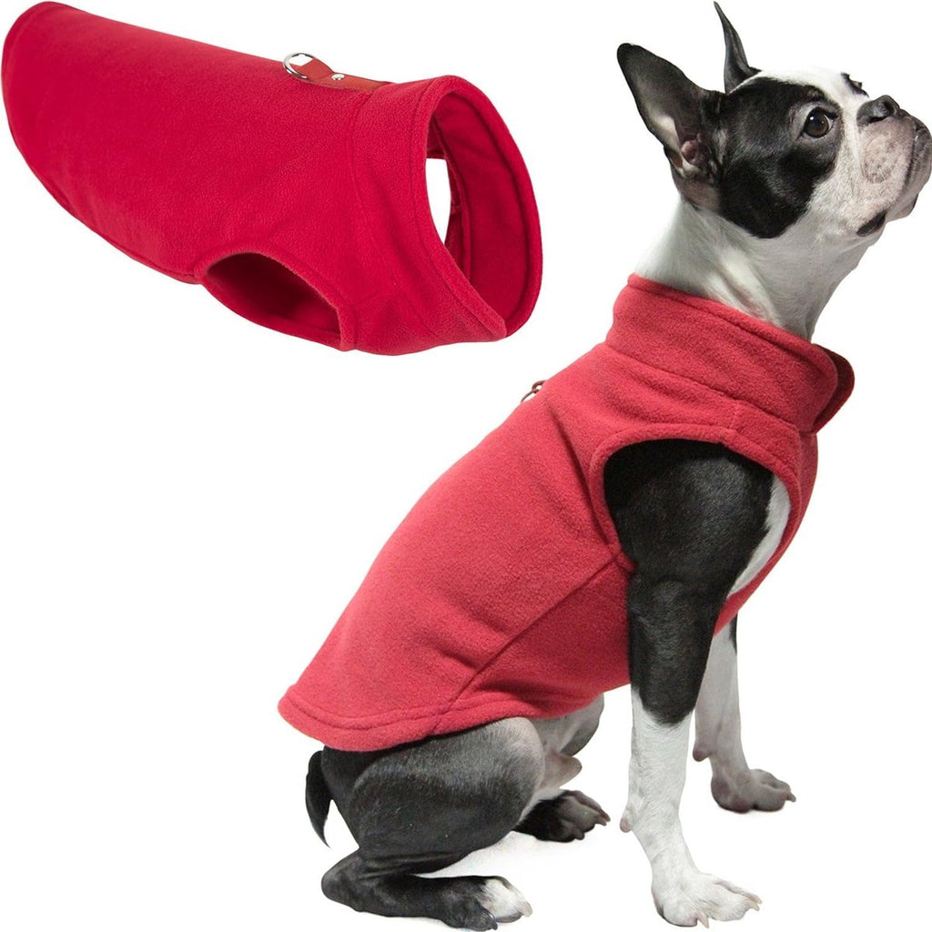 Dog Coat - Fleece Vest - Dog Sweater - Winter Dog Coat - Warm Dog Coat - Fleece Dog Sweater - Leash with O-ring - Perfect for small and medium dogs - Red - Size L