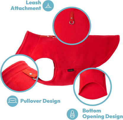 Dog Coat - Fleece Vest - Dog Sweater - Winter Dog Coat - Warm Dog Coat - Fleece Dog Sweater - Leash with O-ring - Perfect for small and medium dogs - Red - Size L