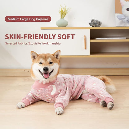 Warm Dog Coat - Winter Clothes for Medium Dogs - Shedding Suit - Full Dog Suit - Glow in the Dark - Pink - Size M - Perfect for Small Dogs - Medium-Sized Dogs