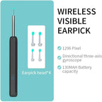 Smart Ear Cleaner with 1296P HD Camera, Wireless Earwax Removal WiFi Endoscope, Safe Inspection Intelligent Temperature Control, Black