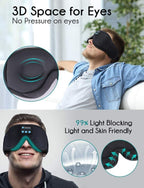 Bluetooth Sleep Headphones in Headband with Eye Mask, Wireless Stereo Music for Sleep and Relaxation, Black