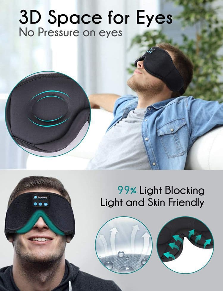 Bluetooth Sleep Headphones in Headband with Eye Mask, Wireless Stereo Music for Sleep and Relaxation, Gray