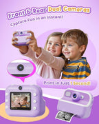 32GB Kids Digital Camera with 1080P HD and Instant Printing, 2.4-Inch Screen, Includes Paper, for Ages 3-12, Purple