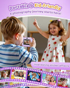 32GB Kids Digital Camera with 1080P HD and Instant Printing, 2.4-Inch Screen, Includes Paper, for Ages 3-12, Purple