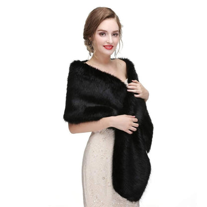Black Faux Fur Scarf Shawl for Women, Warm Long Large Bridal Shoulder Warmer for Party Wedding Evening Dress Winter Use