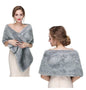 Faux Fur Scarf Shawl for Women, Warm Long Large, with Faux Fur Trim, Gray