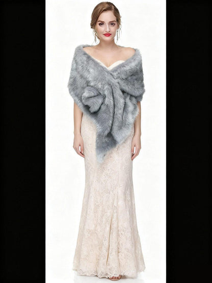 Faux Fur Scarf Shawl for Women, Warm Long Large, with Faux Fur Trim, Gray