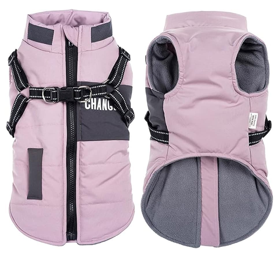 Warm Soft Winter Dog Vest Jacket with Stand Collar, Wind and Waterproof, Multiple Colors for Small Medium Large Dogs, XXL, Pink
