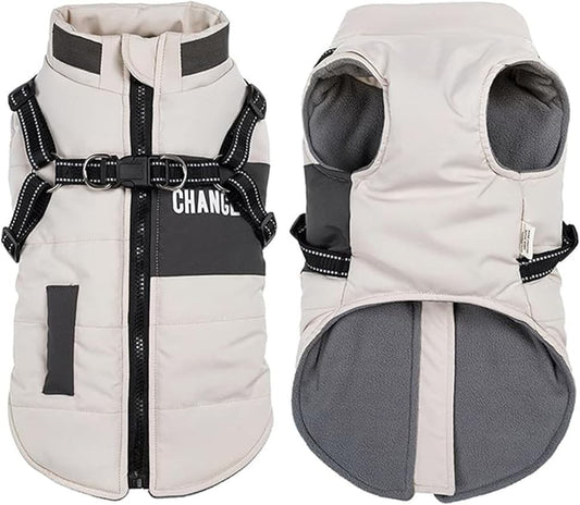 Warm Soft Winter Dog Vest Jacket with Stand Collar, Windproof Waterproof, Multiple Colors, , Sizes S to XL XXL, Beige
