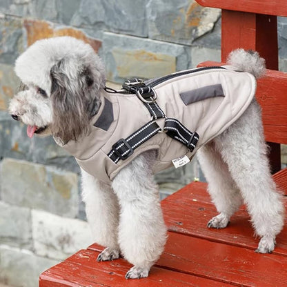 1 Warm Winter Dog Vest with Stand Collar, Wind and Waterproof, S M L XL, Beige