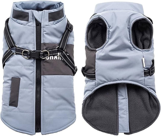 Warm Soft Winter Dog Vest Jacket with Stand Collar, Wind and Waterproof, Multiple Colors, Blue, Sizes S M L XL