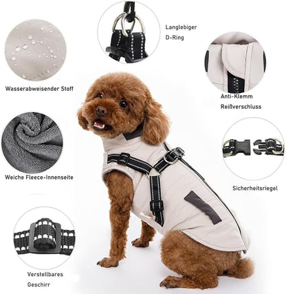 2PCS Warm Soft Winter Dog Vest with Stand Collar, Wind and Waterproof, Multiple Colors, S M L, XL, Beige