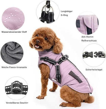 Warm Soft Winter Dog Vest with Stand Collar, Wind and Waterproof, Multiple Colors, Pink, S to XL