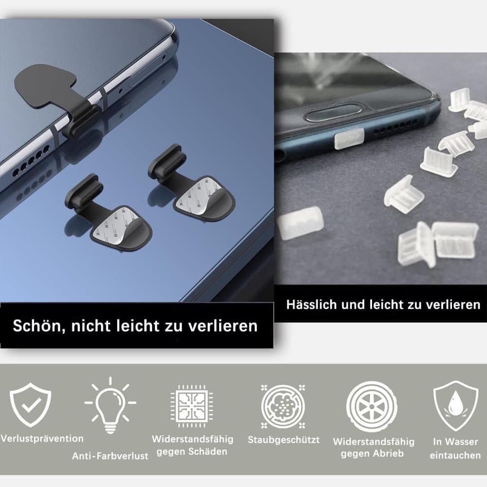 8-Pack Dust Plugs Compatible with USB-C and Lightning, Black
