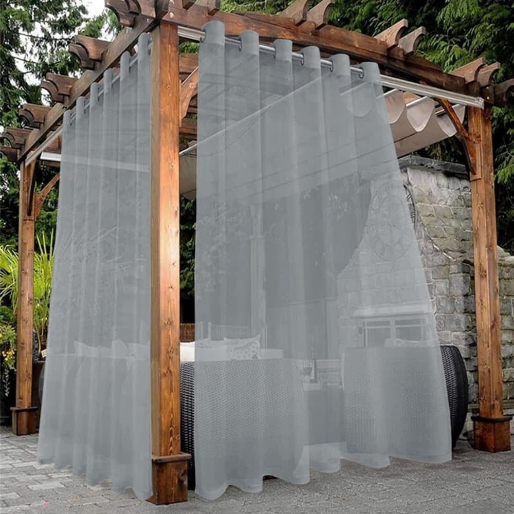 1 Pair Water Resistant Sheer Eyelet Curtains for Outdoor, 140x250cm, Gray
