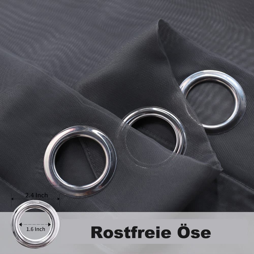 1 Pair Water Resistant Sheer Eyelet Curtains for Outdoor, 132 cm × 183 cm, Black