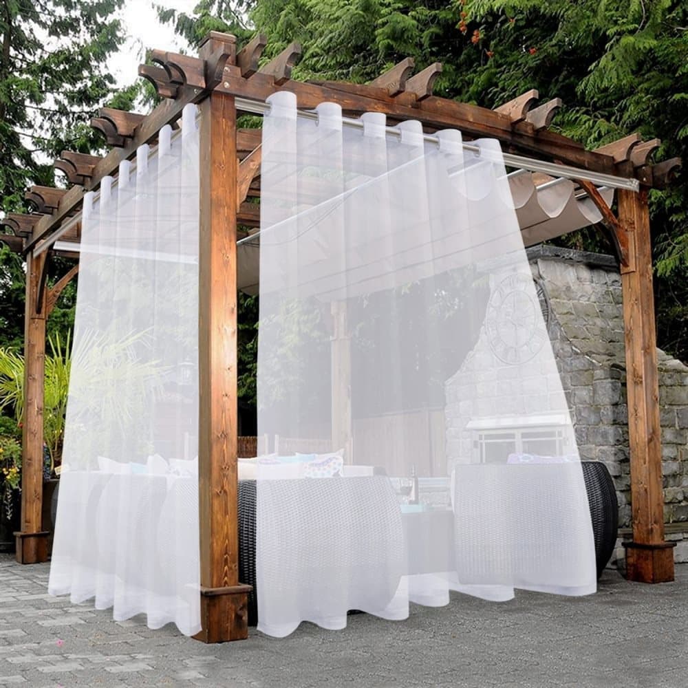 1 Pair Water Resistant Sheer Eyelet Curtains for Outdoor, 132x274 cm, White