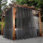 Black Water Resistant Sheer Eyelet Curtains for Outdoor, 132 cm x 274 cm