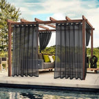 Black Water Resistant Sheer Eyelet Curtains for Outdoor, 132 cm x 274 cm
