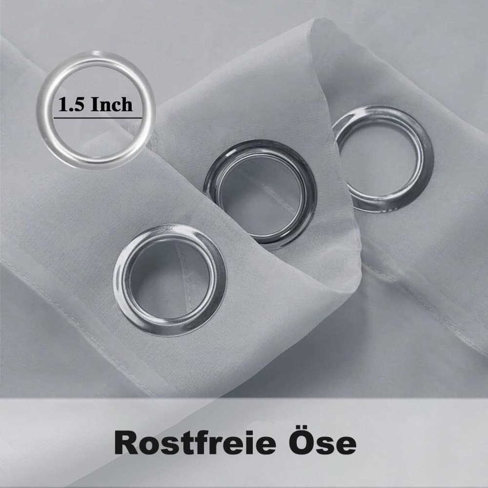 1 Pair Water Resistant Sheer Eyelet Curtains for Outdoor, 132x274 cm, Gray