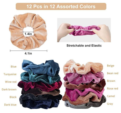 12pcs Velvet Hair Scrunchies for Women, Large Size