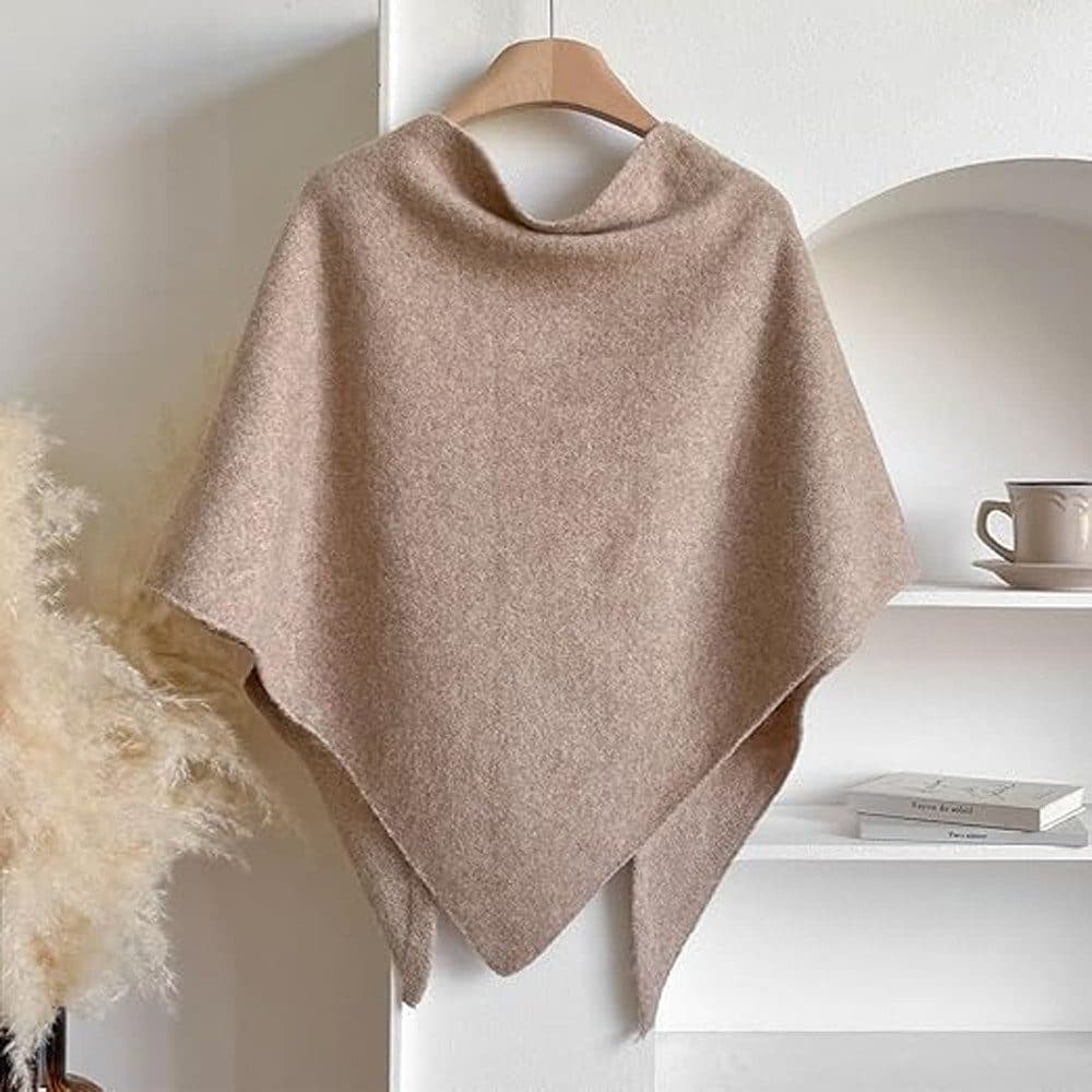 Women's Faux Cashmere Shawl Scarf Warm Extra-Long Triangular Wrap, 180 x 70 cm, Light Brown