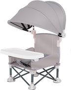 Foldable Highchair for Children with Sunshade and Removable Food Tray, Portable, Gray