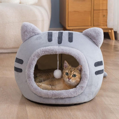 Fluffy Dog Bed Cat Bed Winter Pet House Anti-Slip, M, Brown Gray Pink