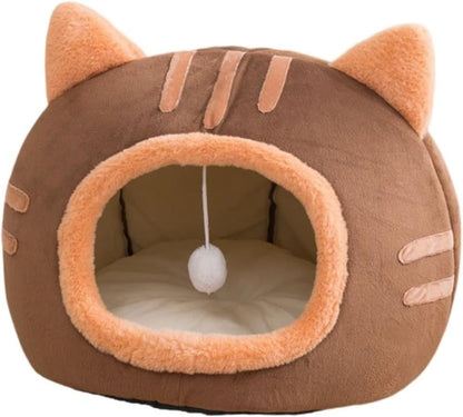 Fluffy Dog Bed Cat Bed Winter Pet House Anti-Slip, Large, Brown