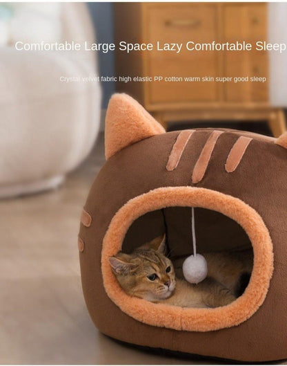 Fluffy Dog Bed Cat Bed Winter Pet House Anti-Slip, Large, Brown