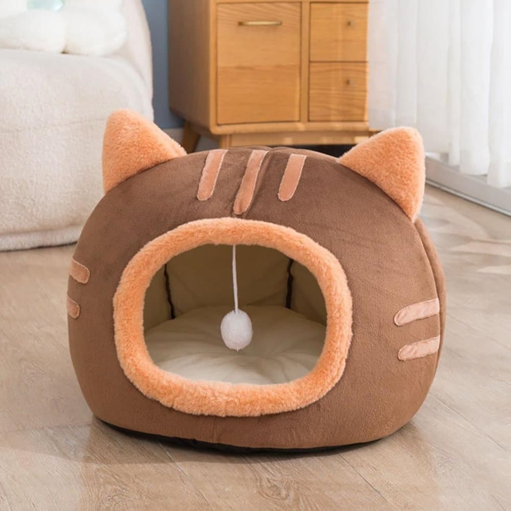 Fluffy Dog Bed Cat Bed Winter Pet House Anti-Slip, Large, Brown