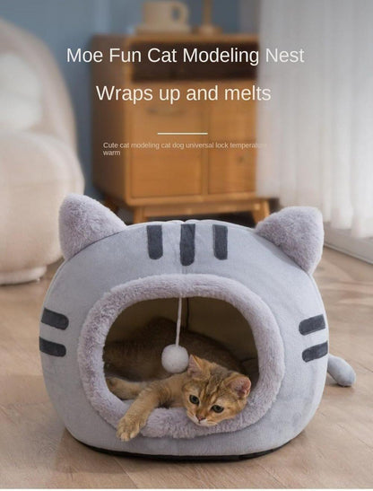 Fluffy Dog Bed Cat Bed Winter Pet House Anti-Slip, Large, Gray