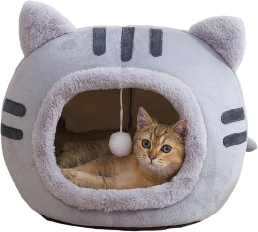 Fluffy Dog Bed Cat Bed Winter Pet House Anti-Slip, S, Brown Gray Pink