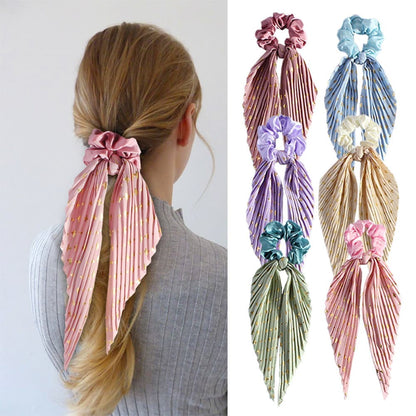 Colorful Satin Hair Ties with Bow 6-Pack, Scrunchies Hair Bands for Women, Compatible with Weddings Parties Work School Yoga