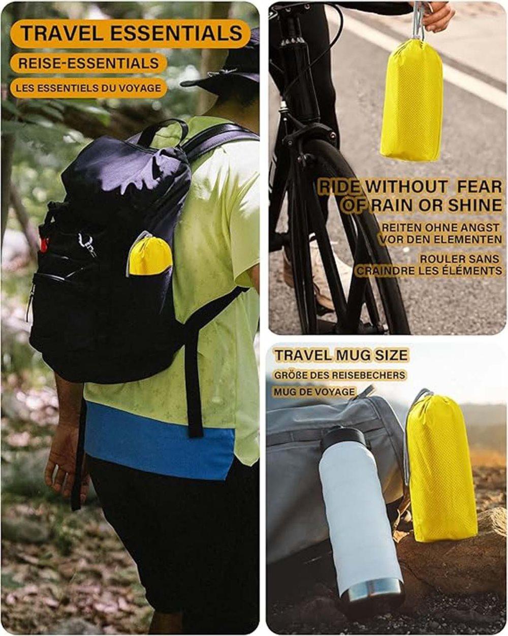 3-in-1 Waterproof Rain Jacket Poncho with Hood, Breathable Outdoor Raincoat, Yellow