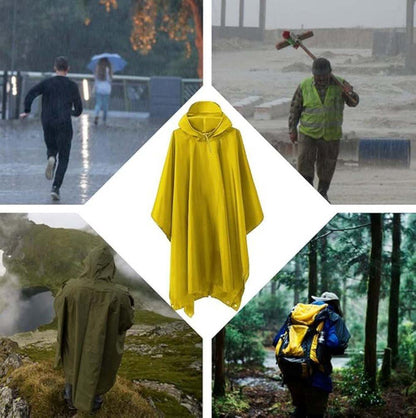 3-in-1 Waterproof Rain Jacket Poncho with Hood, Breathable Outdoor Raincoat, Yellow