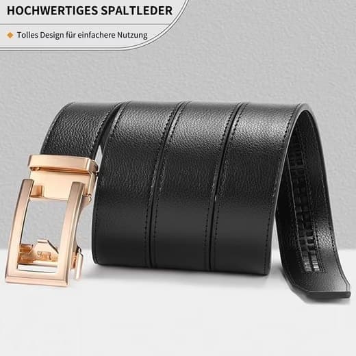Black Unisex Leather Belt with Adjustable Buckle, 115/125 cm