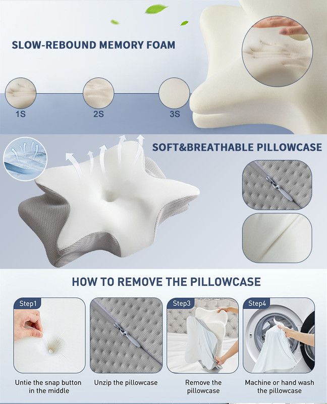 Ice Silk Butterfly-Shaped Memory Foam Pillow | Ergonomic, Orthopedic, Sleep-Aiding, Suitable for Three Sleeping Positions (23.62*15.75*5.12 inch，Dark gray)