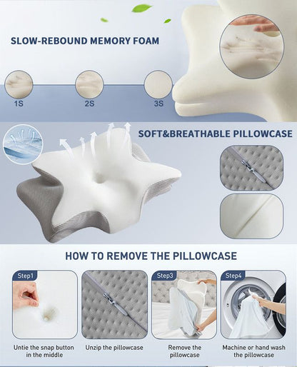 Ice Silk Butterfly-Shaped Memory Foam Pillow | Ergonomic, Orthopedic, Sleep-Aiding, Suitable for Three Sleeping Positions (23.62*15.75*5.12 inch，Dark gray)