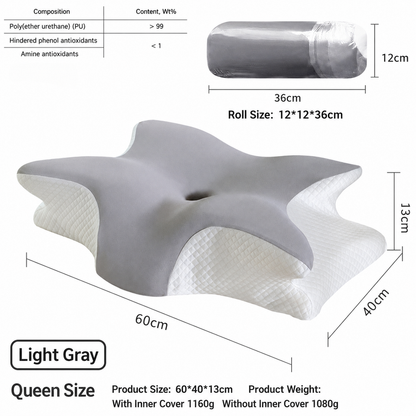 Ice Silk Butterfly-Shaped Memory Foam Pillow | Ergonomic, Orthopedic, Sleep-Aiding, Suitable for Three Sleeping Positions (23.62*15.75*5.12 inch，Light gray)