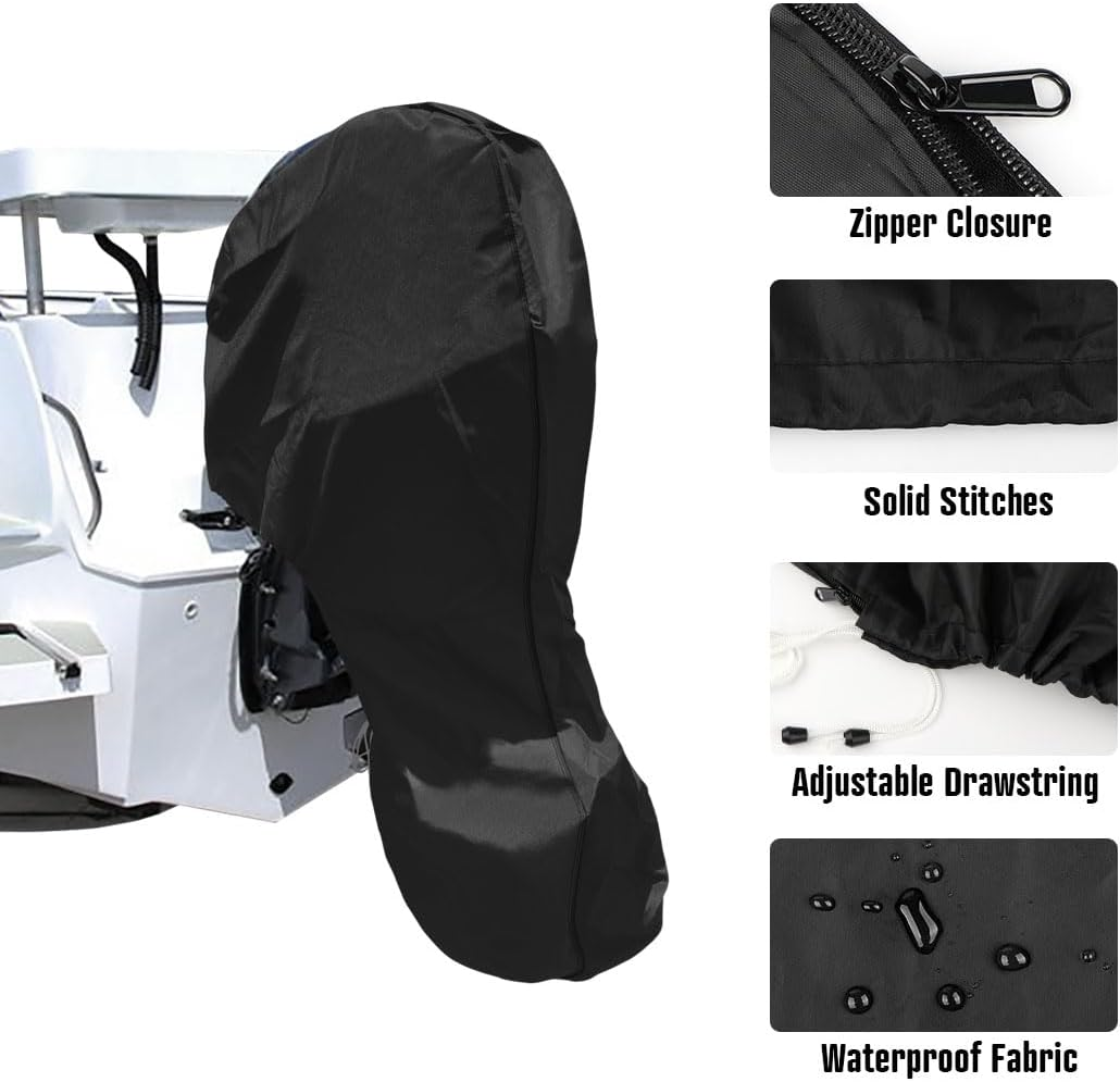 600D Oxford Cloth Outboard Motor Cover, Waterproof UV Resistant Boat Engine Protective Cover for Yacht Fishing Boat（60-100HP）